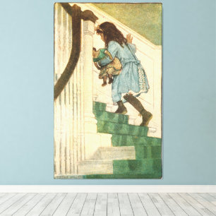 Impressão Em Tela Rapariga de Arte de Crianças Vintage em Escadas