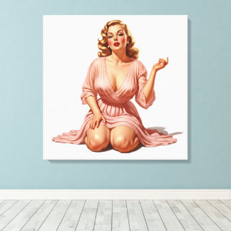 Impressão Em Tela Rapariga de Glamor de Hollywood retrô-rosa na arte