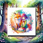Impressão Em Tela Rapariga e Raposa bonito de Aquarela<br><div class="desc">Arte aquosa bonito para um quarto de adolescente. Uma raposa com uma anime garota rosa,  verde,  azul e laranja.</div>