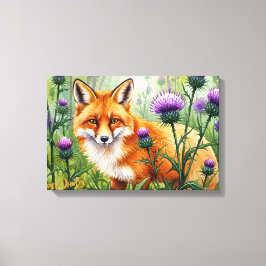 Impressão Em Tela Rapariga entre Flores de Cardo Roxo Aquarela