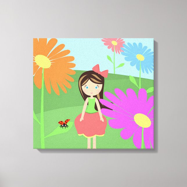 Impressão Em Tela Rapariga, Flores e Ladybug (Frente)