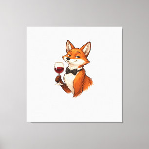 Impressão Em Tela Raposa Elegante com Cálice de Vinho