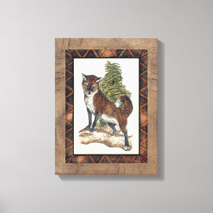 Impressão Em Tela Raposa Rústica Passando em um tronco de árvore