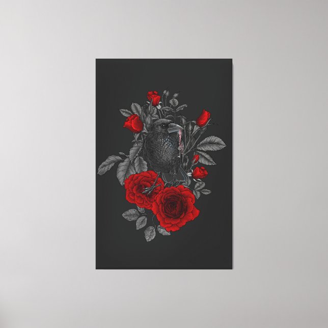 Impressão Em Tela Raven com a chave e os rosas (Frente)