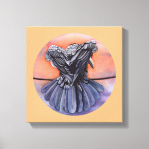 Impressão Em Tela Raven Ruffling Feather Roosting Crow Bird Art