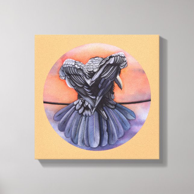 Impressão Em Tela Raven Ruffling Feather Roosting Crow Bird Art (Frente)