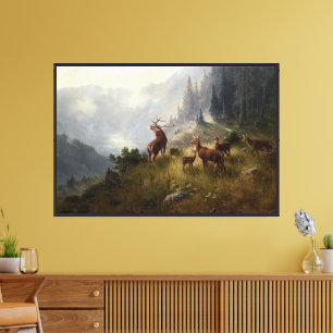 Impressão Em Tela Rebanho de cervos Buck & Doe na arte da paisagem f