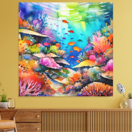 Impressão Em Tela Recife de coral aquoso em cena submarina