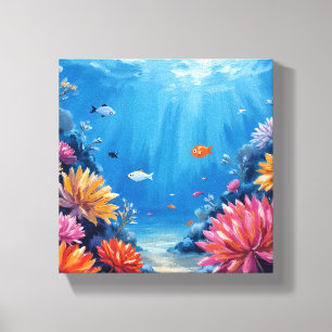 Impressão Em Tela Recife de Coral Sob a Pintura do Oceano Mar