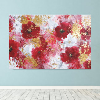 Impressão Em Tela Red and Gold Blossom Floral Abstract Wall Art