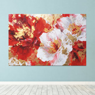 Impressão Em Tela Red and Gold Textured Floral Abstract Wall Art