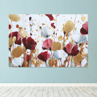 Impressão Em Tela Red and Gold Textured Floral Abstract Wall Art