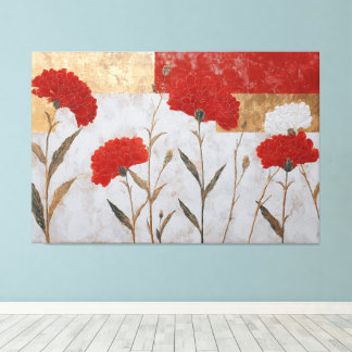 Impressão Em Tela Red and White Floral Gold Abstract Wall Art