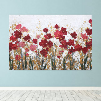 Impressão Em Tela Red and White Floral Gold Abstract Wall Art