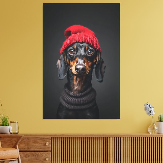 Impressão Em Tela Red Beanie Dachshund (Insitu(Sala de estar))