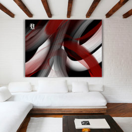 Impressão Em Tela Red Black White Gray Abstract