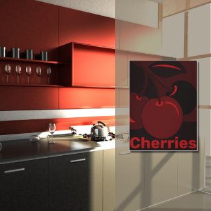 Impressão Em Tela Red Cherries, Black Kitchen Wall Decor
