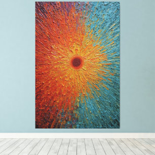 Impressão Em Tela Red e Dourado Sunburst com Tons Azuis Abstrato 