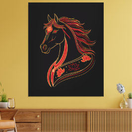 Impressão Em Tela Red & Gold Horse with Lotus, Spiritual Symbolic