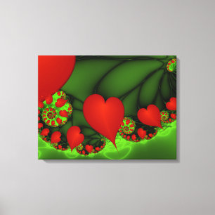 Impressão Em Tela Red Hearts Verde limão Arte Fractal Moderna Abstra