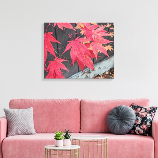 Impressão Em Tela Red Japanese Maple Leaves Botanical (Insitu(Sala de estar))