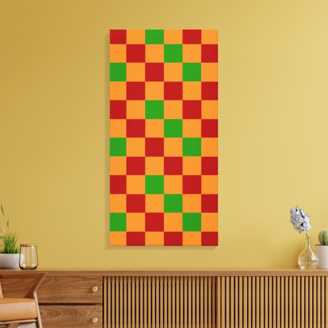 Impressão Em Tela Red Orange Green Checkered Pattern Design  (Insitu(Sala de estar))