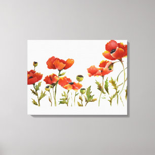 Impressão Em Tela Red Poppies in line watercolor white background
