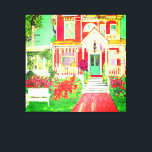 Impressão Em Tela Red Victorian House Lush Yard<br><div class="desc">Vintage red Victorian house with lush surroundings. Brick walkway and wraparound porch. Charming and homelike.</div>