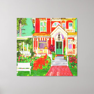 Impressão Em Tela Red Victorian House Wrap Around Porch