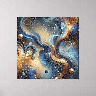 Impressão Em Tela Redemoinhos Dinâmicos de Azul e Dourado Arte em Te
