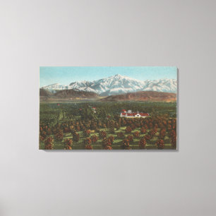 Impressão Em Tela Redlands, CA - Cena de Montanha e Pomar