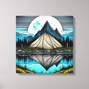 Impressão Em Tela Reflexão de uma tenda no lago das montanhas