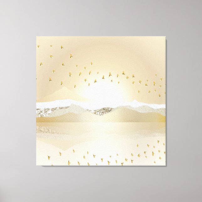 Impressão Em Tela Reflexão Dourada Da Montanha Solar De Inverno Em Á (Frente)