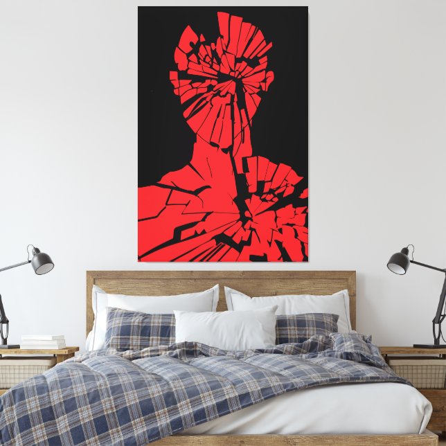 Impressão Em Tela Reflexão Vermelha Despedaçada (Insitu(Quarto))