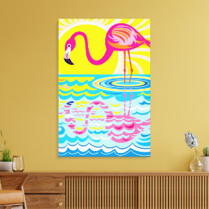 Impressão Em Tela Reflexo do Flamingo Rosa