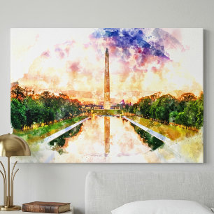 Impressão Em Tela Reflexo do pôr do sol em aquarela do Monumento a W