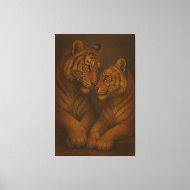 Impressão Em Tela Regal Golden-Tone White Tiger Couple – Museum-Grad (Frente)