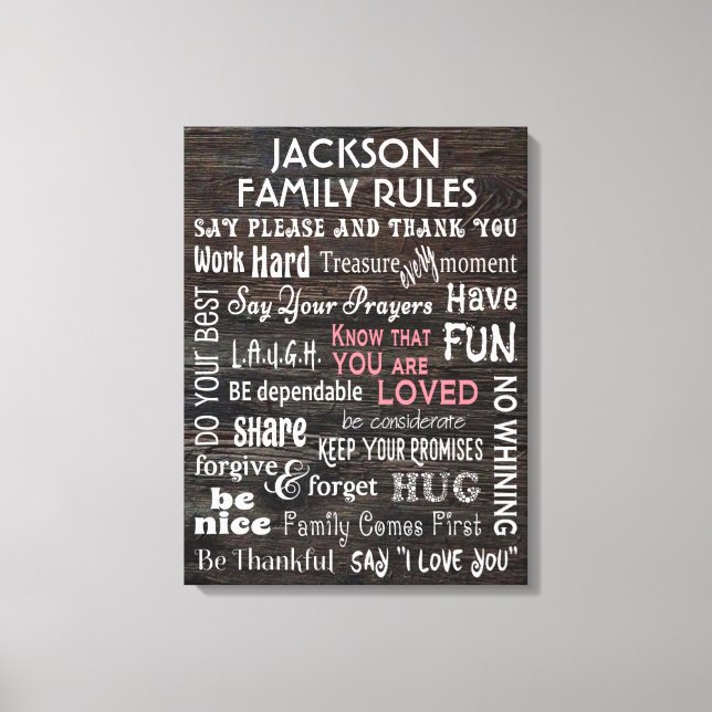 Impressão Em Tela "Regras da família" personalizadas (Frente)
