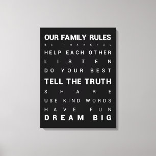 Impressão Em Tela Regras da nossa família - 18" x 24"
