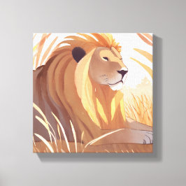 Impressão Em Tela Rei Leão | Leão Macho Natureza Animal Aquarela