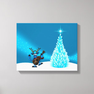 Impressão Em Tela Reindeer Dançando Violão Feliz Árvore de Natal Azu