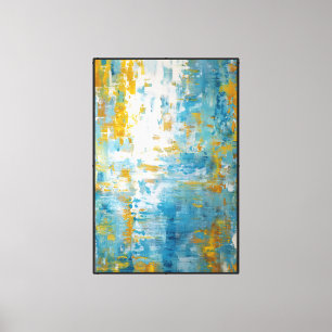 Impressão Em Tela Relâmpago Azul e Dourado em Veio Abstrato