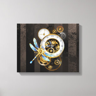 Impressão Em Tela Relógio Steampunk com Dragonfly Mecânica