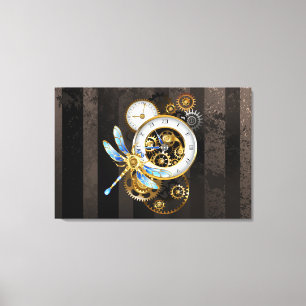 Impressão Em Tela Relógio Steampunk com Dragonfly Mecânica