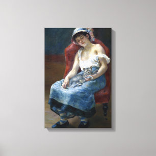 Impressão Em Tela Renoir Menina Adormecida Com Gato Arte Clássica