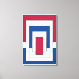 Impressão Em Tela Retângulo Abstrato em Vermelho, Branco e Azul 