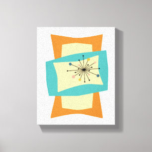 Impressão Em Tela Retângulos de Meio século de Turquesa Laranja Funk