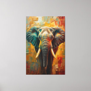 Impressão Em Tela Retrato Artístico de Elefante – Pintura a Óleo Vib
