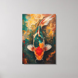 Impressão Em Tela Retrato Artístico de Peixe Koi Japonês em Pintura