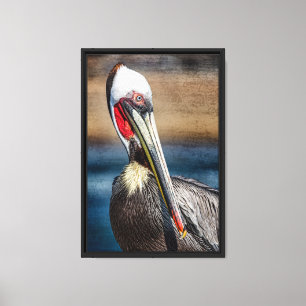 Impressão Em Tela Retrato Artístico de Pelicano Marrom da Califórnia